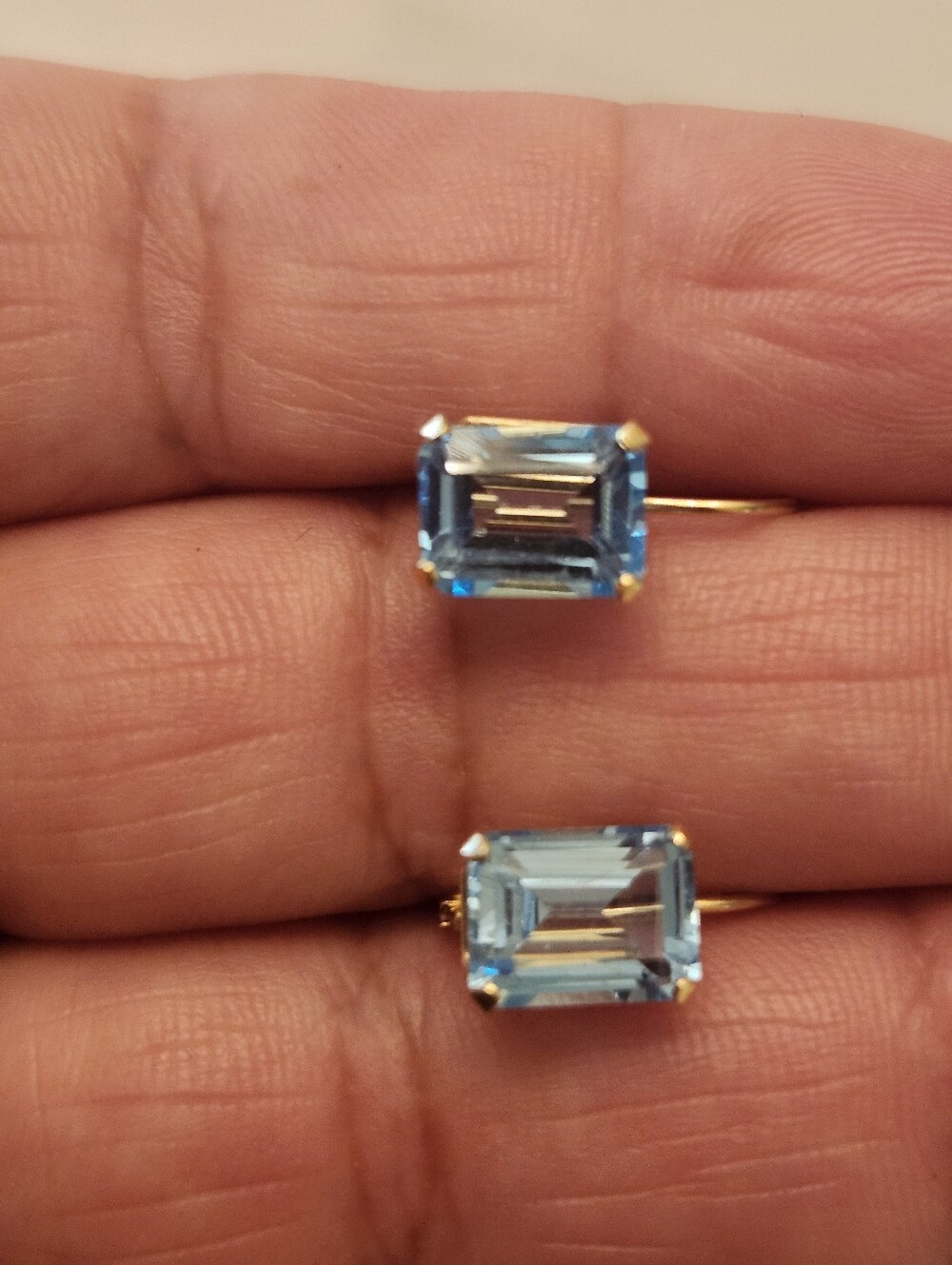 14k Yellow Gold Emerald Cut Blue Topaz Dangle Earrings 2.0CT - Picture 13 of 13